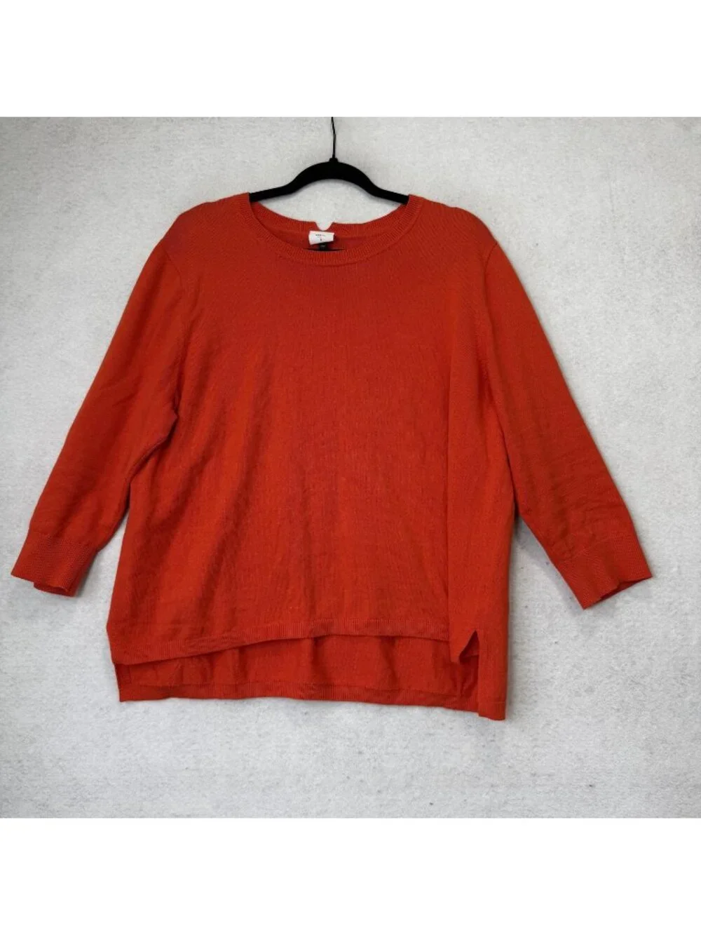 Cabi Sweater Womens Large Orange Crew Neck 3/4 Sleeve High Low Knit Pullover